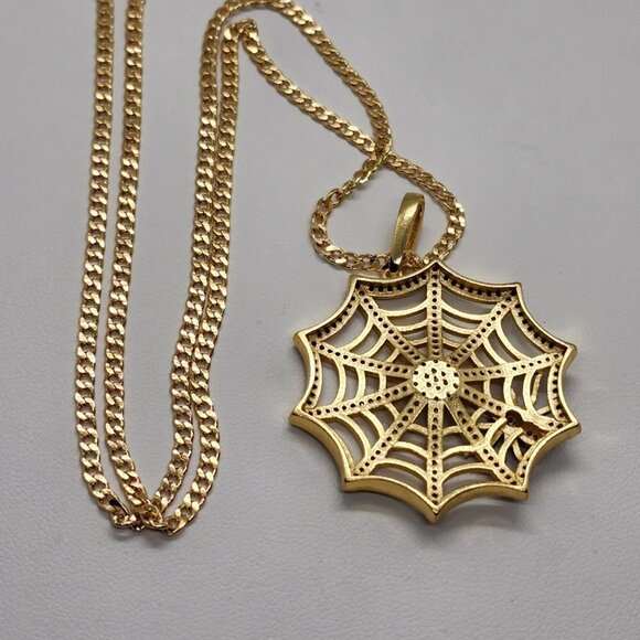 Last one  Brand New Brazilian 18k Gold Filled Necklace & SpiderWeb Brass pendent - Picture 2 of 4